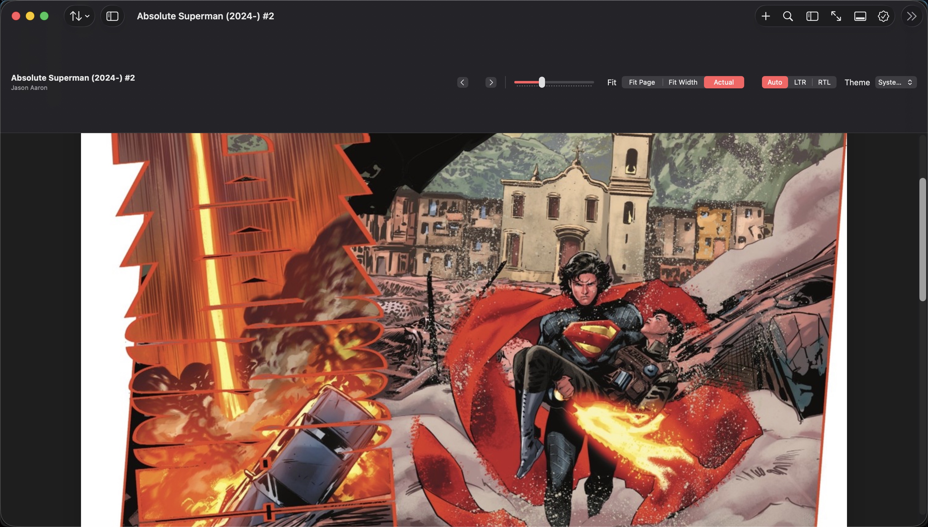 EpubTron comic reader showing fit, zoom, and reading-direction controls